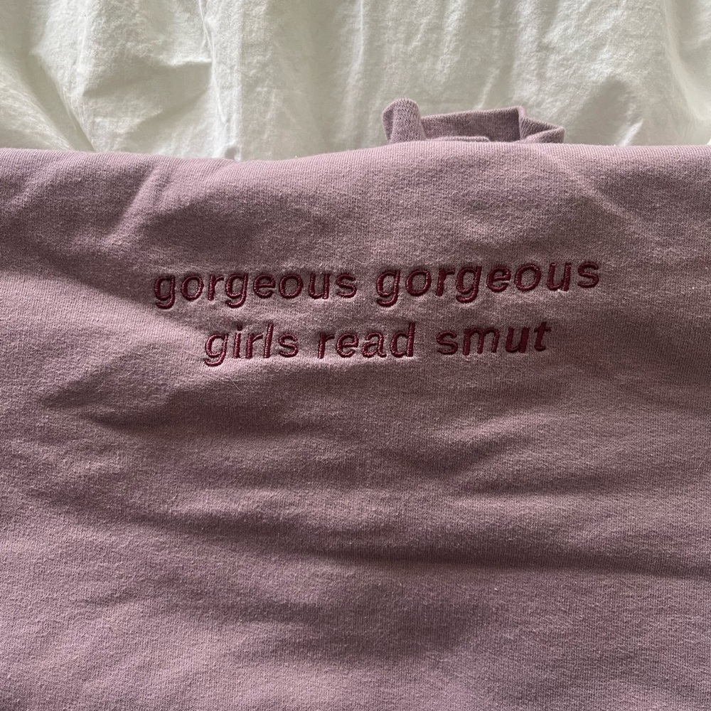 Gildan Pink Embroidered "gorgeous gorgeous girls read smut" Sweatshirt